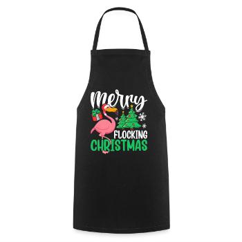 Joyeux Noël Flocon Flamant rose Drôle Noël - Tablier de cuisine - noir - Devant - AI Model Male 185 dark (185cm)