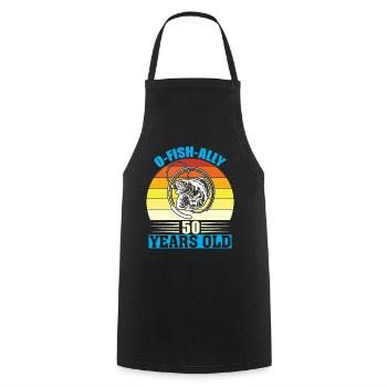 O-Fish-Ally 50 years old - Cooking Apron - black - Front - AI Model Male 185 dark (185cm)
