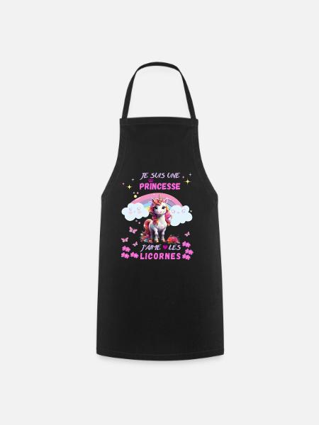 Je suis une princesse j'aime les licornes - Tablier de cuisine - noir