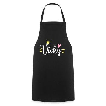 Couronne du prénom Vicky - Tablier de cuisine - noir - Devant - AI Model Male 185 dark (185cm)