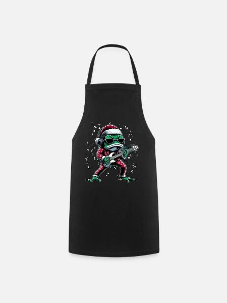 cooler Frosch mit Gitarre und Weihnachtsmütze - Kochschürze - Schwarz