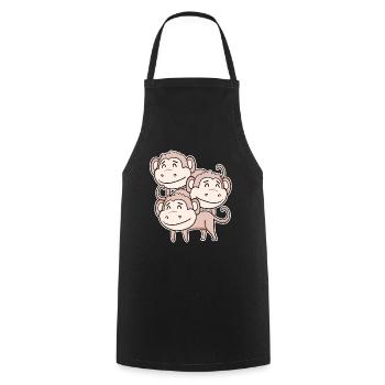 Singe mignon - Motif de singe - Tablier de cuisine - noir - Devant - AI Model Male 185 dark (185cm)