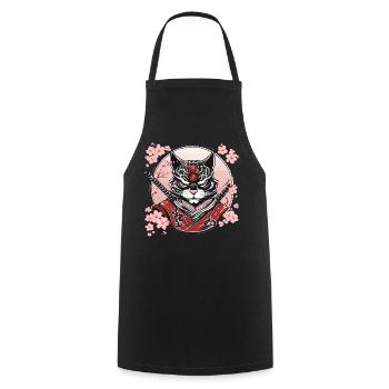 Demonic Kawaii Neko Samurai : cat samurai - Cooking Apron - black - Front - AI Model Male 185 dark (185cm)