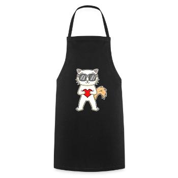 Chat avec coeur et lunettes - Angora turc - Tablier de cuisine - noir - Devant - AI Model Male 185 dark (185cm)