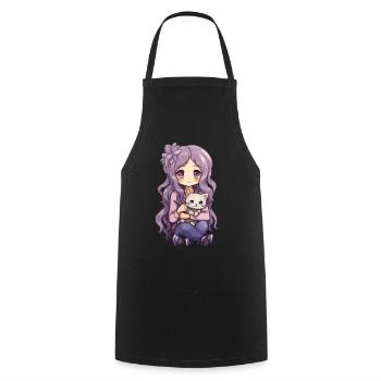 Kawaii Girl Anime Manga Fille et chat - Tablier de cuisine - noir - Devant - AI Model Male 185 dark (185cm)