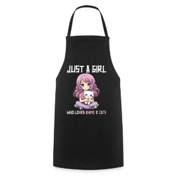 Kawaii Girl Anime Manga Girl and Cat - Cooking Apron - black - Front - AI Model Male 185 dark (185cm)