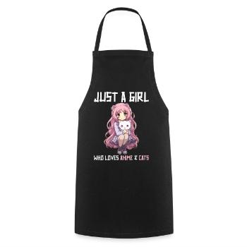 Kawaii Girl Anime Manga Fille et chat - Tablier de cuisine - noir - Devant - AI Model Male 185 dark (185cm)