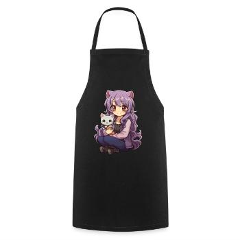 Kawaii Girl Anime Manga Fille et chat - Tablier de cuisine - noir - Devant - AI Model Male 185 dark (185cm)
