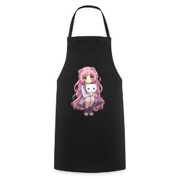 Kawaii Girl Anime Manga Fille et chat - Tablier de cuisine - noir - Devant - AI Model Male 185 dark (185cm)
