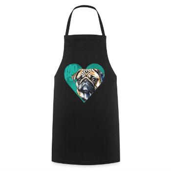 Mops Portrait - Kochschürze - Schwarz - Vorne - AI Model Male 185 dark (185cm)