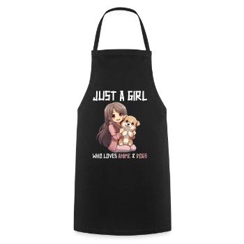 Kawaii Girl Anime Manga Fille et Chien - Tablier de cuisine - noir - Devant - AI Model Male 185 dark (185cm)