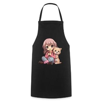 Kawaii Girl Anime Manga Fille et Chien - Tablier de cuisine - noir - Devant - AI Model Male 185 dark (185cm)