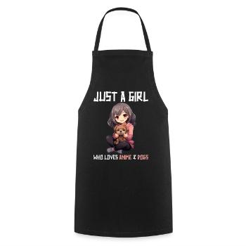 Kawaii Girl Anime Manga Fille et Chien - Tablier de cuisine - noir - Devant - AI Model Male 185 dark (185cm)