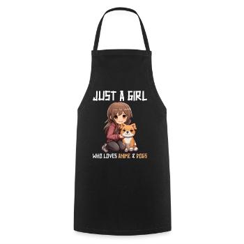 Kawaii Girl Anime Manga Fille et Chien - Tablier de cuisine - noir - Devant - AI Model Male 185 dark (185cm)