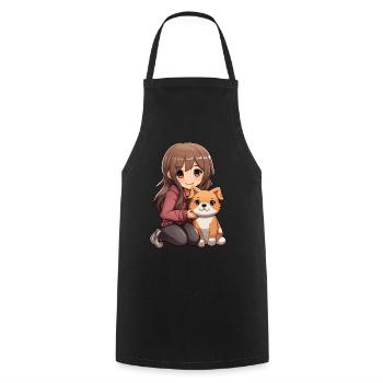 Kawaii Girl Anime Manga Fille et Chien - Tablier de cuisine - noir - Devant - AI Model Male 185 dark (185cm)