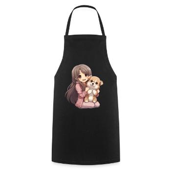 Kawaii Girl Anime Manga Fille et Chien - Tablier de cuisine - noir - Devant - AI Model Male 185 dark (185cm)