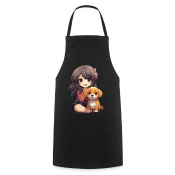 Kawaii Girl Anime Manga Fille et Chien - Tablier de cuisine - noir - Devant - AI Model Male 185 dark (185cm)