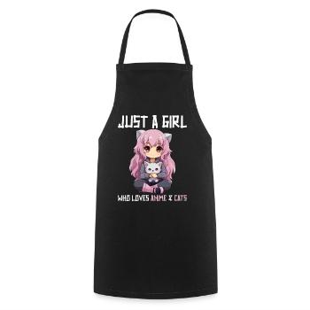 Kawaii Girl Anime Manga Girl and Cat - Cooking Apron - black - Front - AI Model Male 185 dark (185cm)