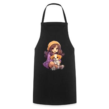 Kawaii Girl Anime Manga Fille et Chien - Tablier de cuisine - noir - Devant - AI Model Male 185 dark (185cm)