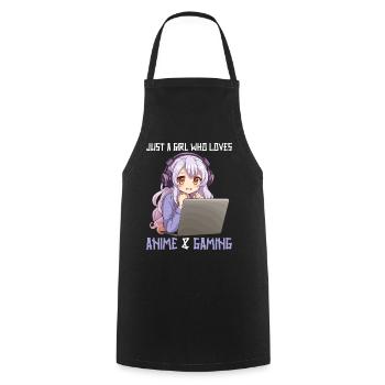 Kawaii Girl Anime Manga Girl Cat - Cooking Apron - black - Front - AI Model Male 185 dark (185cm)