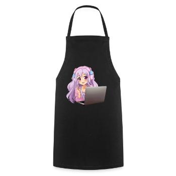Kawaii Girl Anime and Gaming Anime Lover - Cooking Apron - black - Front - AI Model Male 185 dark (185cm)