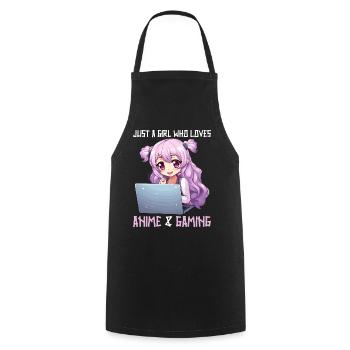 Kawaii Girl Anime Manga Girl Cat - Cooking Apron - black - Front - AI Model Male 185 dark (185cm)
