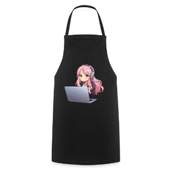 Kawaii Girl Anime and Gaming Anime Lover - Cooking Apron - black - Front - AI Model Male 185 dark (185cm)