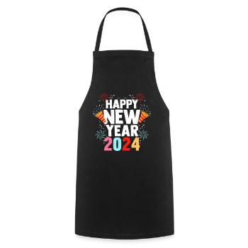 Happy New Year New Year's Eve 2024 - Cooking Apron - black - Front - AI Model Male 185 dark (185cm)