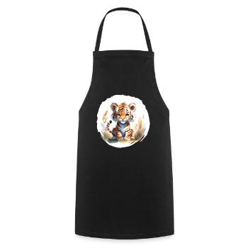 Tiger Aquarell - Kochschürze - Schwarz - Vorne - AI Model Male 185 dark (185cm)