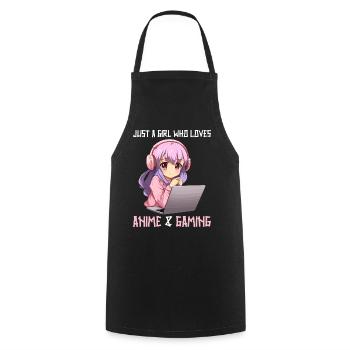 Kawaii Girl Anime Manga Girl Cat - Cooking Apron - black - Front - AI Model Male 185 dark (185cm)