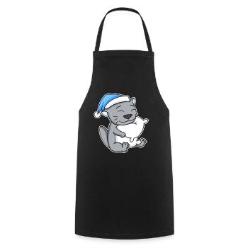 Sleeping Tired - Cat with Pillow and Sleepy Cap - Cooking Apron - black - Front - AI Model Male 185 dark (185cm)