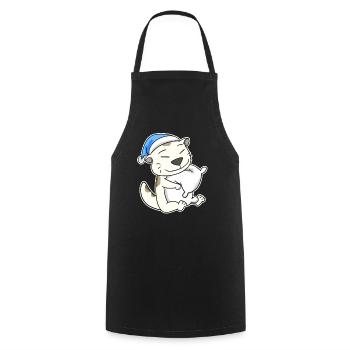 Dormir fatigué - Chat avec oreiller et bonnet somnolent - Tablier de cuisine - noir - Devant - AI Model Male 185 dark (185cm)