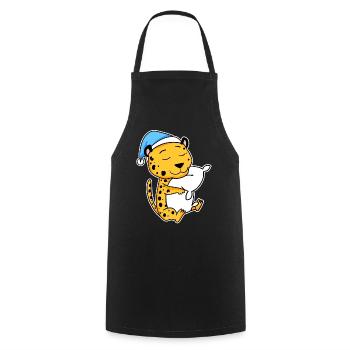 Cheetah with pillow and nightcap - Cooking Apron - black - Front - AI Model Male 185 dark (185cm)