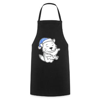 Sleeping Tired - Cat with Pillow and Sleepy Cap - Cooking Apron - black - Front - AI Model Male 185 dark (185cm)