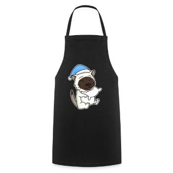 Sleeping Tired - Cat with Pillow and Sleepy Cap - Cooking Apron - black - Front - AI Model Male 185 dark (185cm)