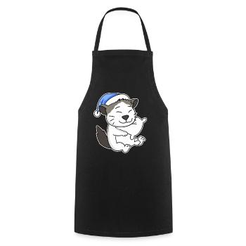 Sleeping Tired - Cat with Pillow and Sleepy Cap - Cooking Apron - black - Front - AI Model Male 185 dark (185cm)