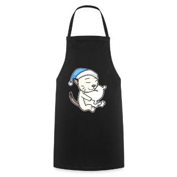 Dormir fatigué - Chat avec oreiller et bonnet somnolent - Tablier de cuisine - noir - Devant - AI Model Male 185 dark (185cm)