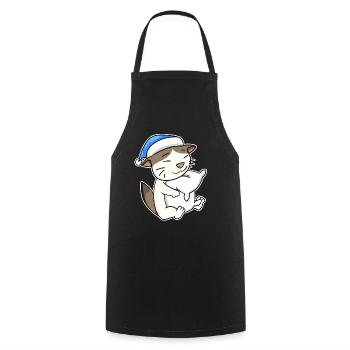 Sleeping Tired - Cat with Pillow and Sleepy Cap - Cooking Apron - black - Front - AI Model Male 185 dark (185cm)