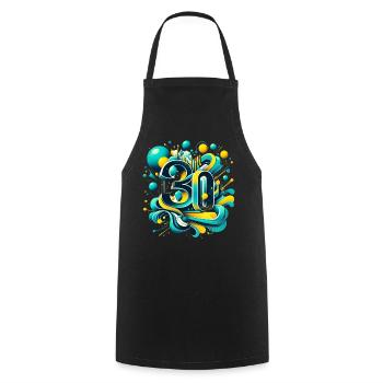 30 ans anniversaire rétro futuriste 3D bleu jaune - Tablier de cuisine - noir - Devant - AI Model Male 185 dark (185cm)
