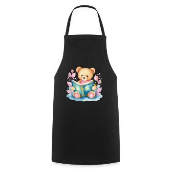 Ours en peluche avec aquarelle de livre - Tablier de cuisine - noir - Devant - AI Model Male 185 dark (185cm)