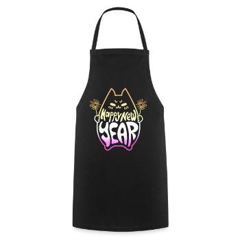 Happy New Year Cat #3 Frohes Neues Jahr Katze - Cooking Apron - black - Front - AI Model Male 185 dark (185cm)