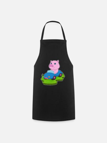 Schwein Auto - Kochschürze - Schwarz