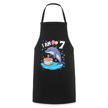 J’ai 7 ans Dauphins Dauphin 7ème anniversaire - Tablier de cuisine - noir - Devant - AI Model Male 185 dark (185cm)