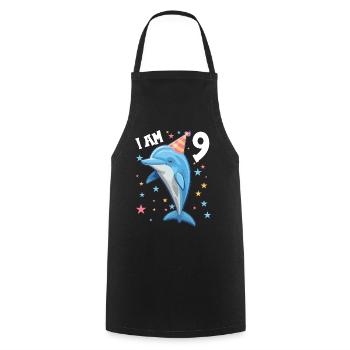 J’ai 9 ans Dauphins Dauphin 9ème anniversaire - Tablier de cuisine - noir - Devant - AI Model Male 185 dark (185cm)