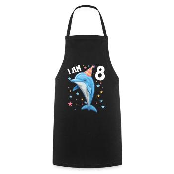 I'm 8 years old Dolphins Dolphin 8th Birthday - Cooking Apron - black - Front - AI Model Male 185 dark (185cm)