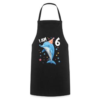 J’ai 6 ans Dauphins Dauphin 6ème anniversaire - Tablier de cuisine - noir - Devant - AI Model Male 185 dark (185cm)