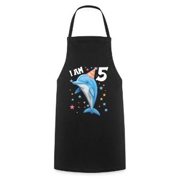 J’ai 5 ans Dauphins Dauphin 5ème anniversaire - Tablier de cuisine - noir - Devant - AI Model Male 185 dark (185cm)