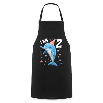 I am 2 years old Dolphins Dolphin 2nd birthday - Cooking Apron - black - Front - AI Model Male 185 dark (185cm)
