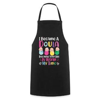 Doula accoucheuse Je suis devenue une - Tablier de cuisine - noir - Devant - AI Model Male 185 dark (185cm)