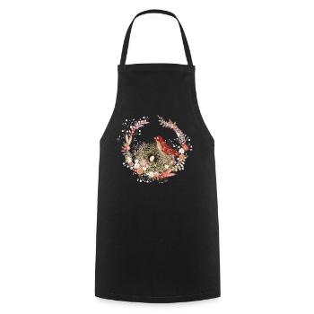 Couronne de fleurs séchées avec nid d’oiseau et motif d’oiseau - Tablier de cuisine - noir - Devant - AI Model Male 185 dark (185cm)